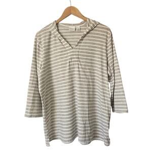 Weekends By Chico's Beachy Neutral Soft Cream Beige Stripe Hooded Top Size 3, XL
